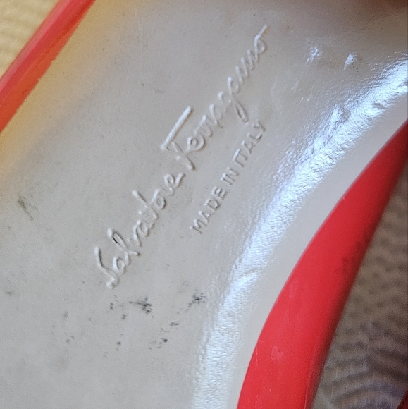 Salvatore Ferragamo Orange Patent Leather Block Heels, Size 6.5 - Picture 12 of 12
